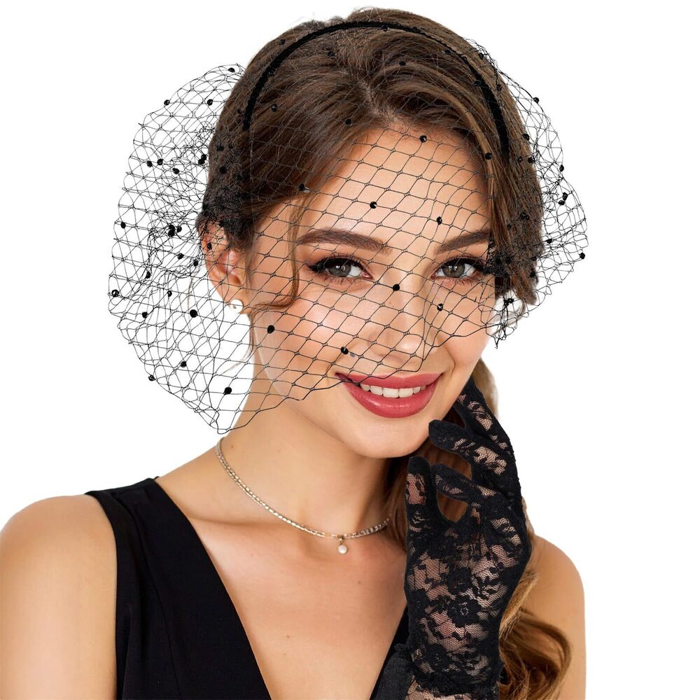 5425 Black Veil Mesh Headband Birdcage Veils For Women With Lace
